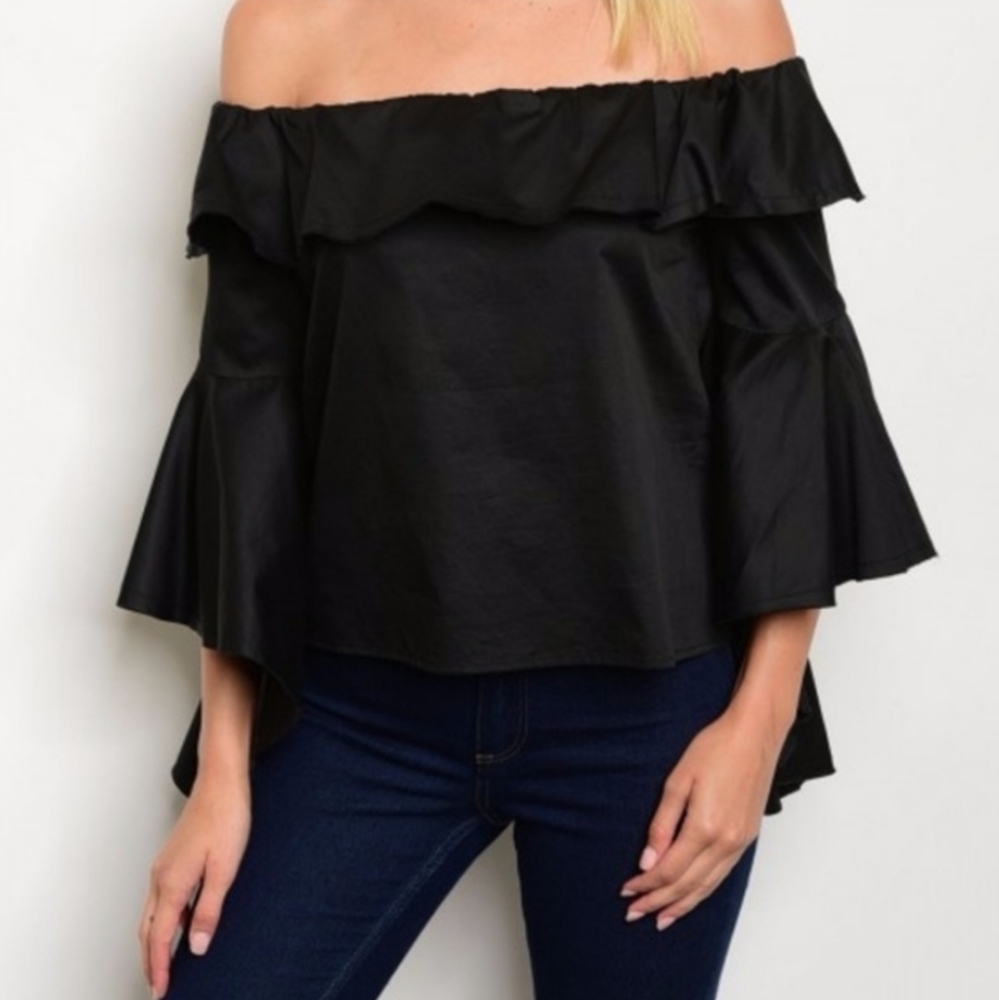 Off Shoulder Long Bell Sleeves Ruffled Fr